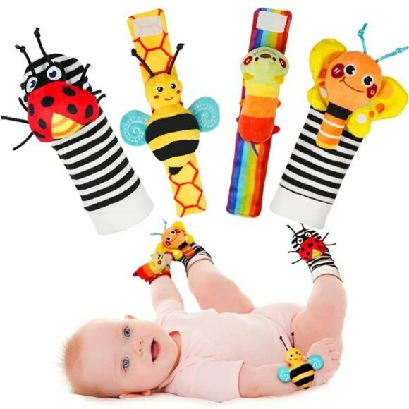 Baby Wrist Rattle Socks and Foot Finder Set Perfect Baby Toys for 0-12 Months - Picture 1 of 8